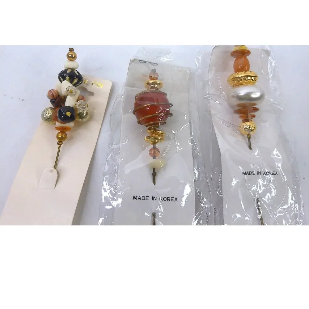 Vintage Made in Korea Beaded Stick Pins Hatpins Set of 3 New